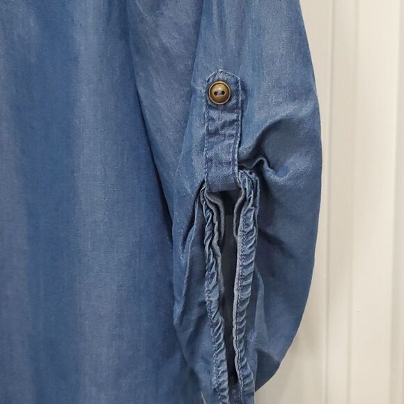 Soulmates 3/4 Sleeve Denim & Lace, Tie Front Blouse, Size Large - Picture 4 of 7